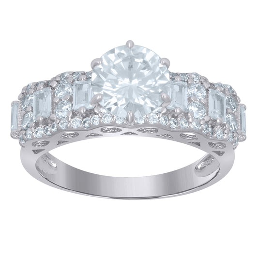 Sterling Silver Womens Baguette Solitaire Cubic-Zirconia Bridal Anniversary Engagement Wedding Ring