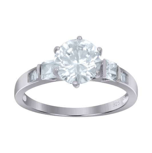 Sterling Silver Women's Princess-Cut Solitaire Cubic-Zirconia Bridal Anniversary Engagement Wedding Ring