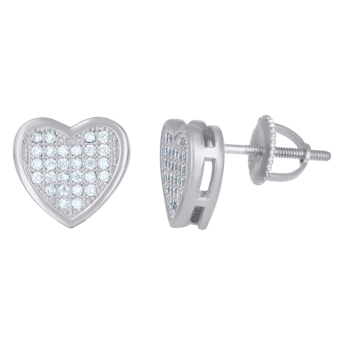 Sterling Silver Womens Cubic-Zirconia Heart Stud Earrings