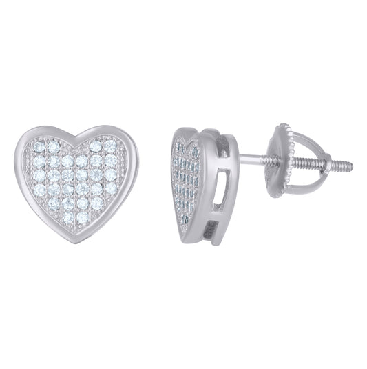 Sterling Silver Womens Cubic-Zirconia Heart Stud Earrings