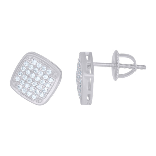 Sterling Silver Womens Cubic-Zirconia Square Fashion Stud Earrings