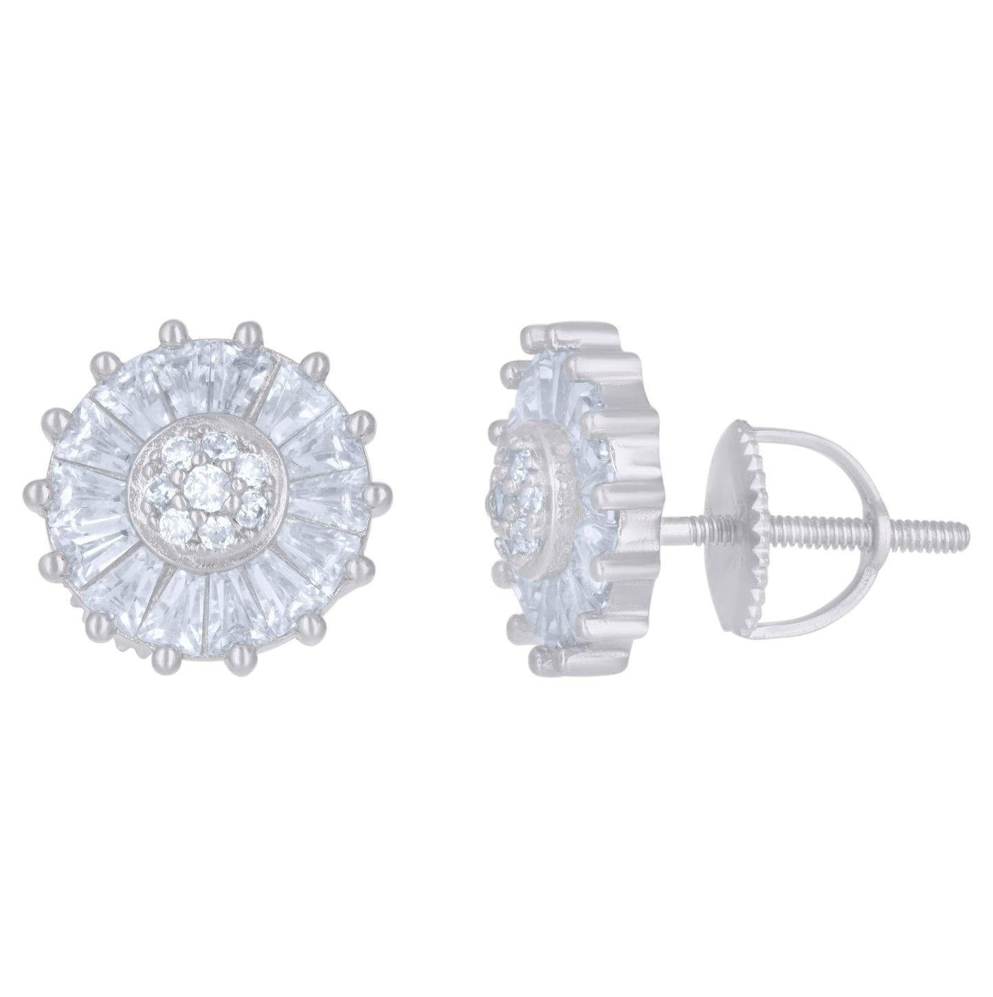 Sterling Silver Or Yellow-Tone Mens Baguette Round Cubic-Zirconia Fashion Stud Earrings