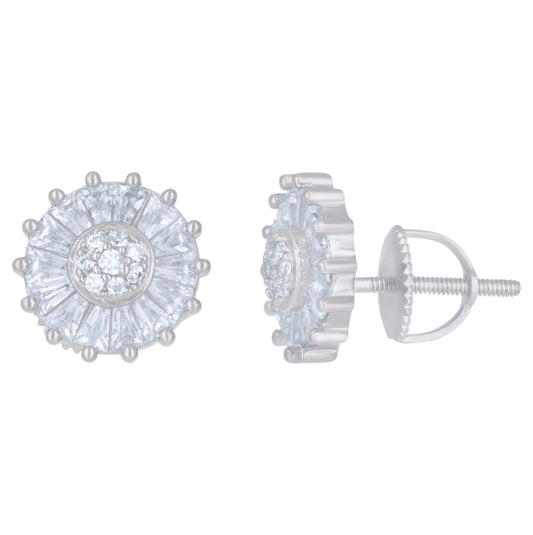 Sterling Silver Or Yellow-Tone Mens Baguette Round Cubic-Zirconia Fashion Stud Earrings