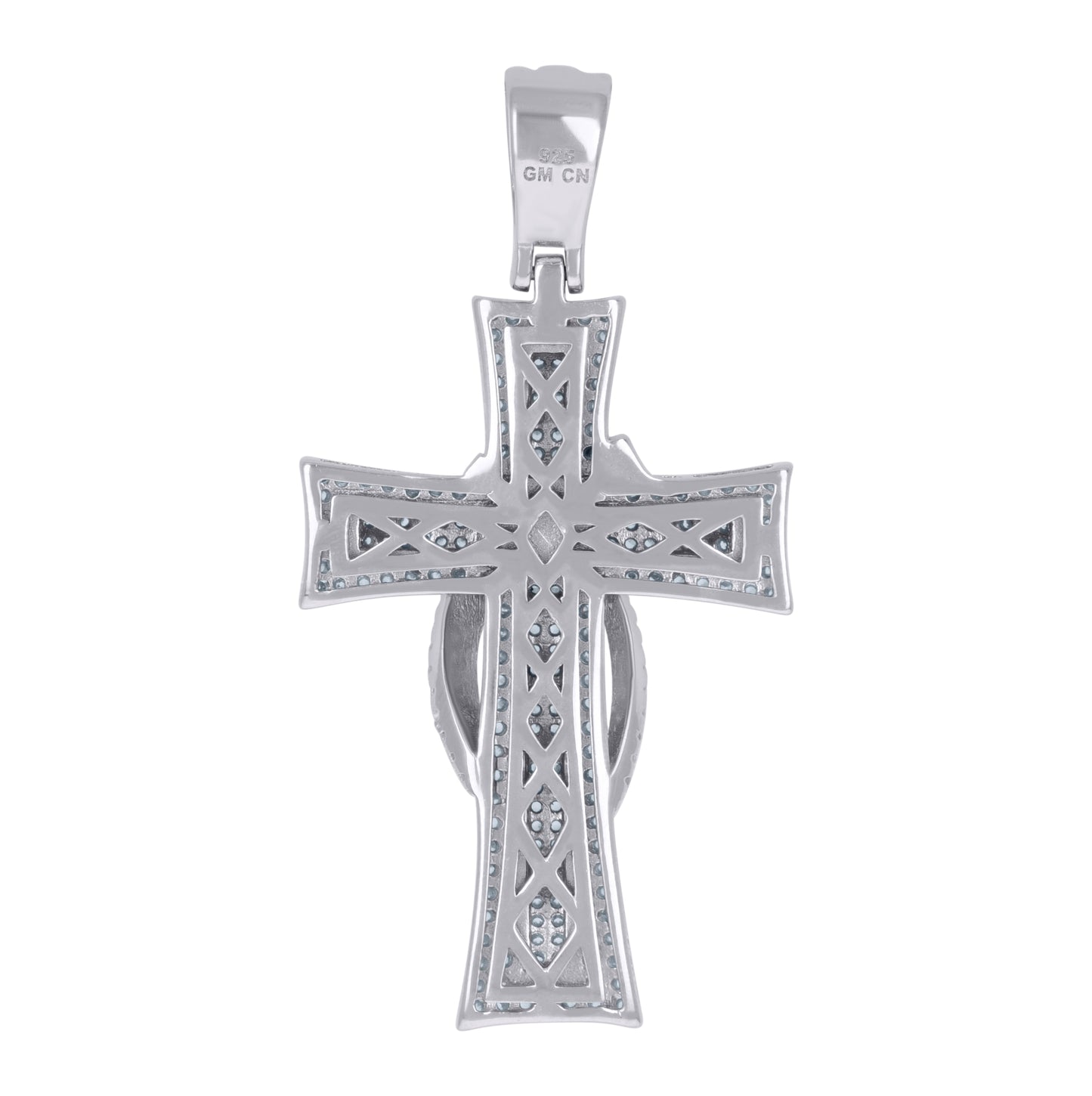 Sterling Silver Mens Cubic-Zirconia Cross Religious Charm Pendant