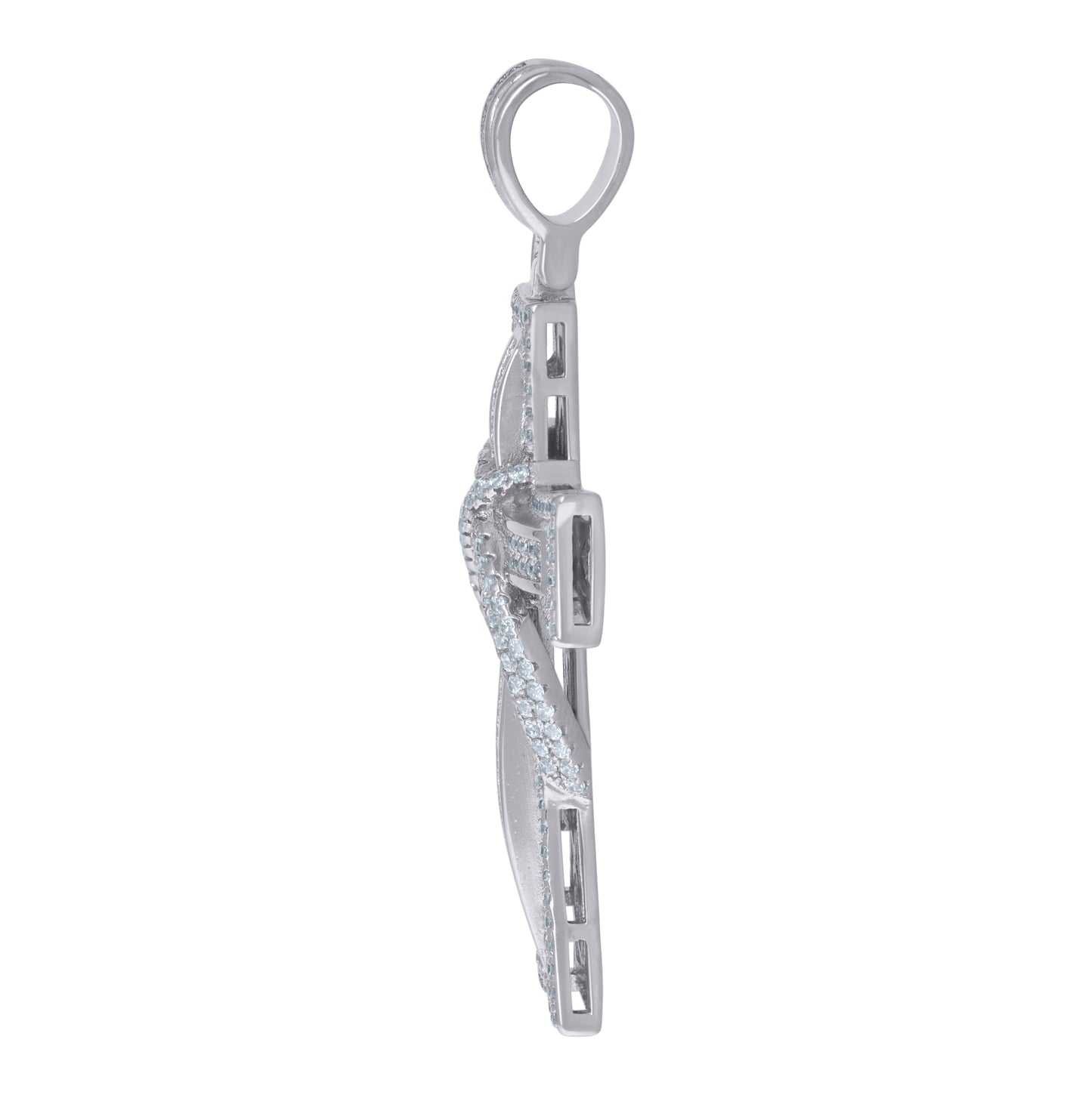 Sterling Silver Mens Cubic-Zirconia Cross Religious Charm Pendant