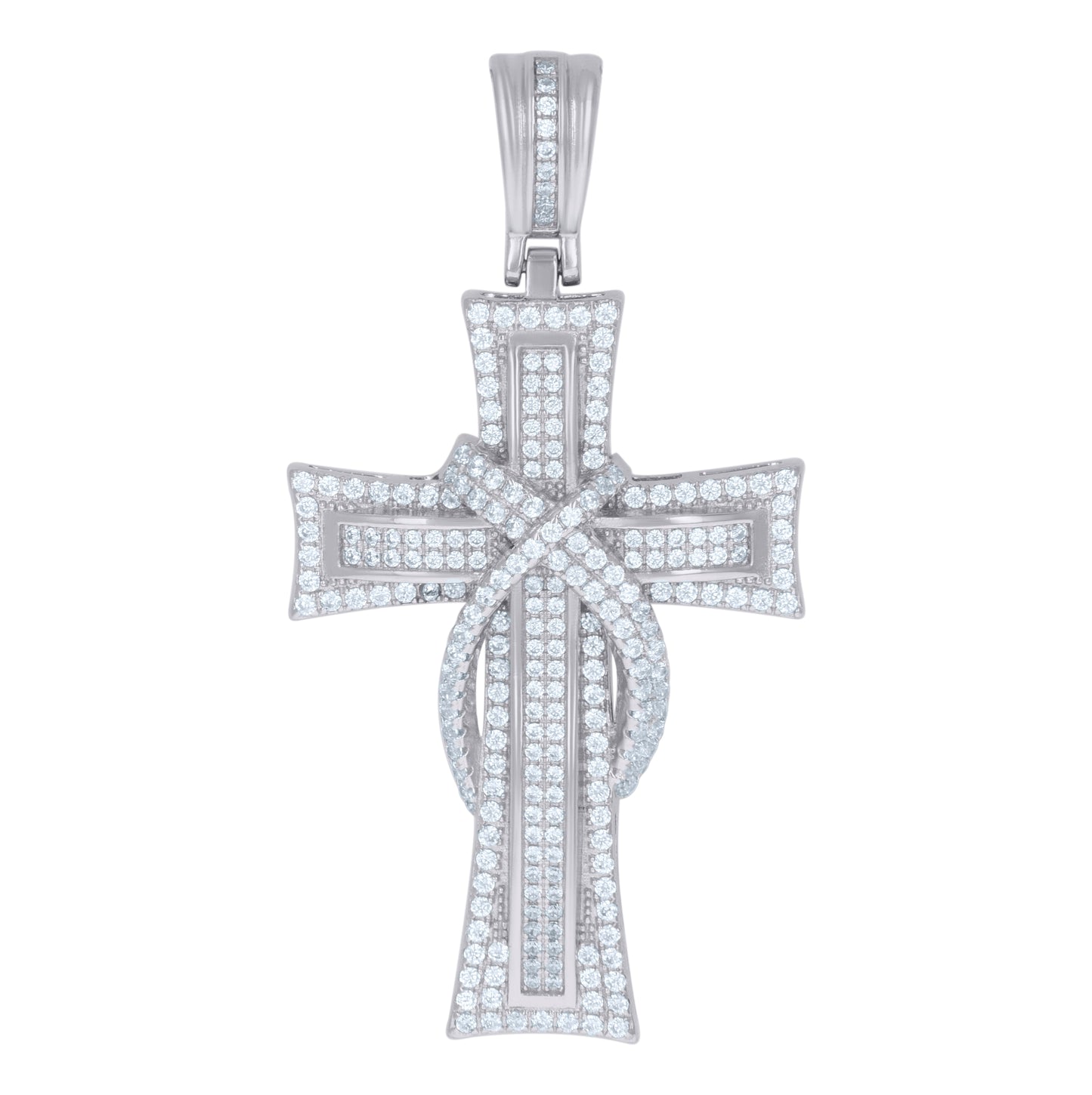 Sterling Silver Mens Cubic-Zirconia Cross Religious Charm Pendant