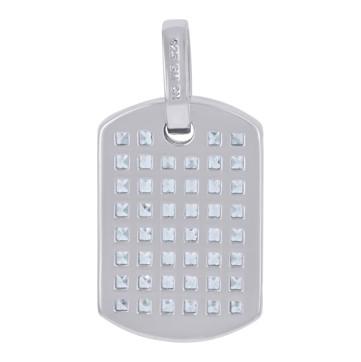Sterling Silver Mens Round & Princess-Cut Cubic-Zirconia Dog Tag Fashion Charm Pendant