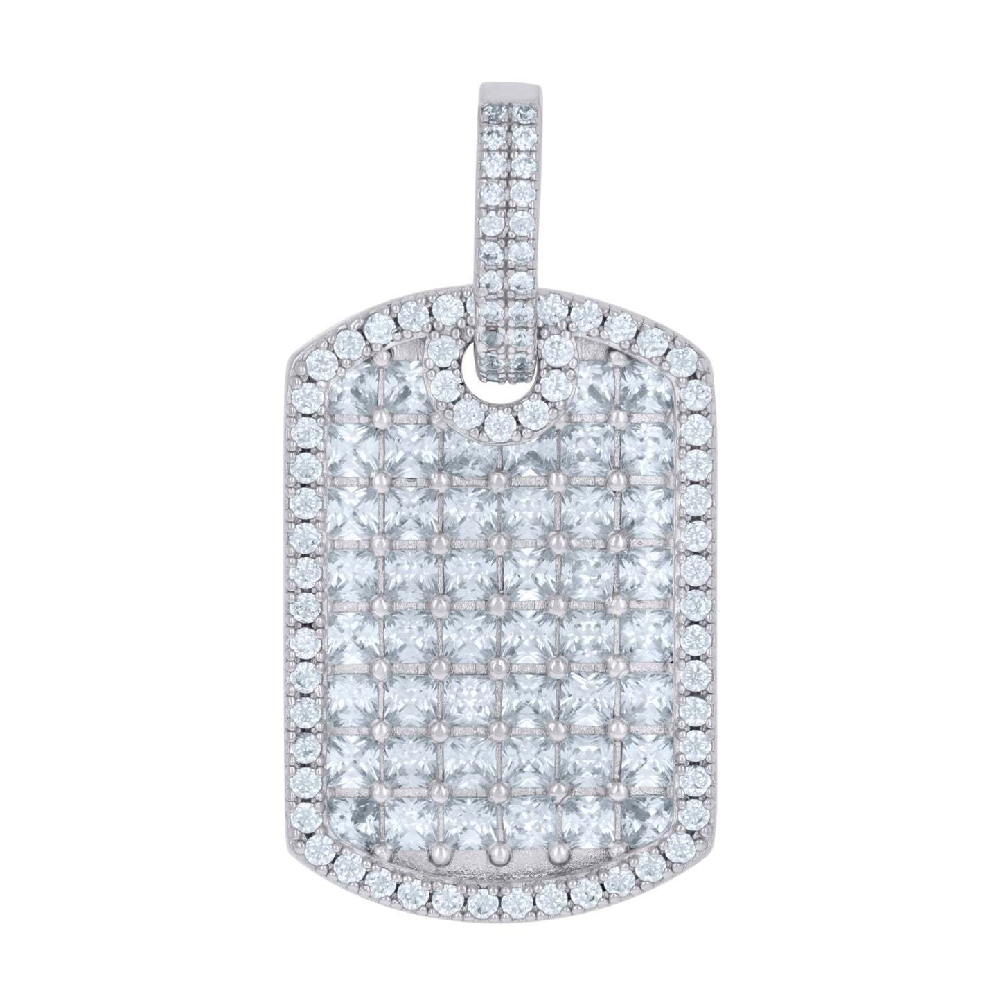 Sterling Silver Mens Round & Princess-Cut Cubic-Zirconia Dog Tag Fashion Charm Pendant