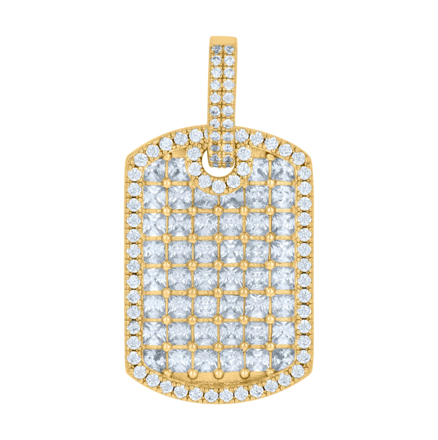 Sterling Silver Mens Round & Princess-Cut Cubic-Zirconia Dog Tag Fashion Charm Pendant