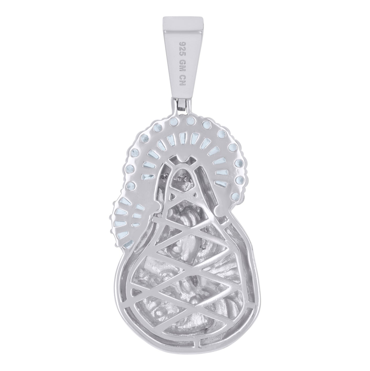 Sterling Silver Mens Round & Baguette Cubic-Zirconia Mother Marry Religious Charm Pendant