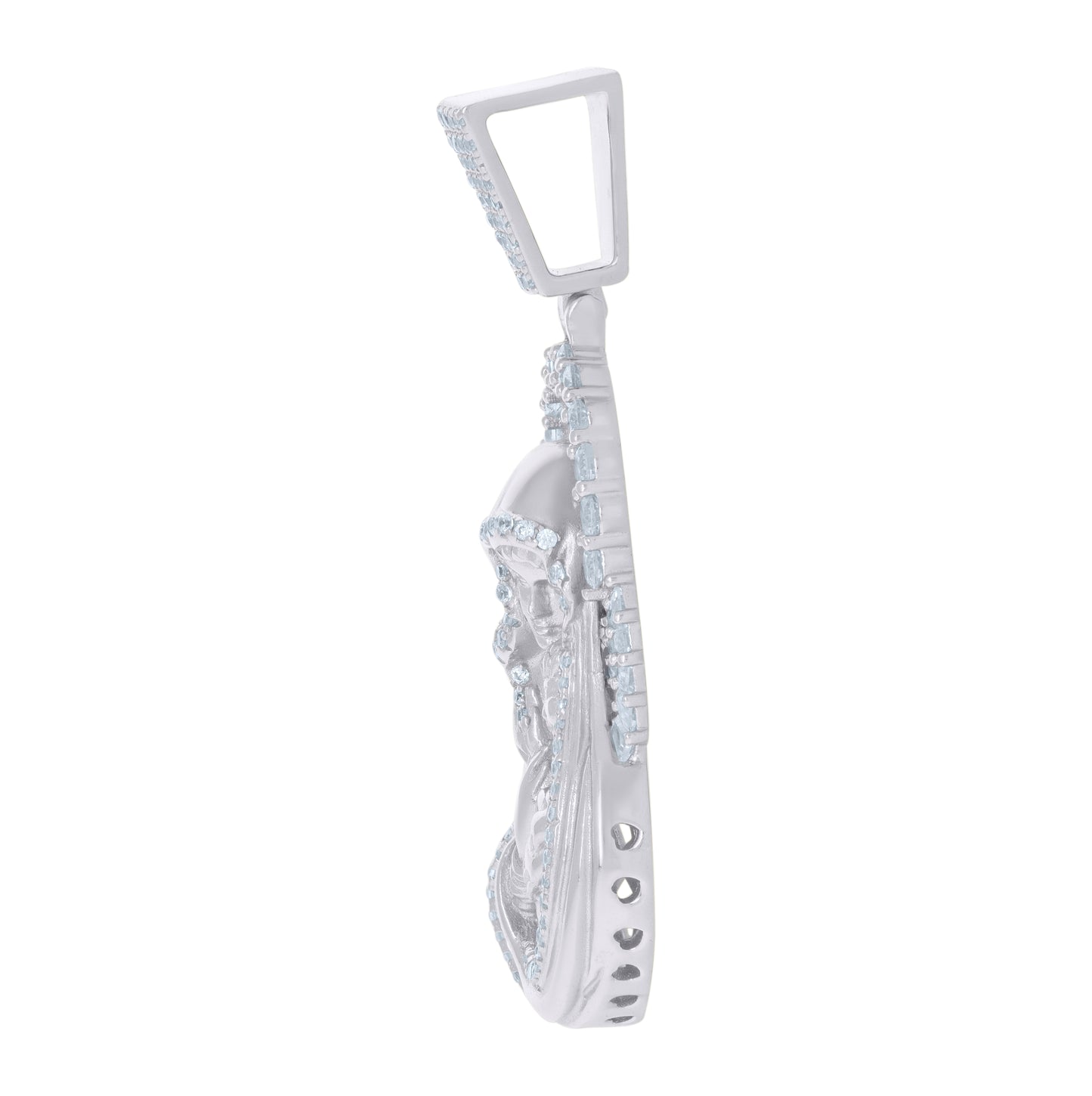 Sterling Silver Mens Round & Baguette Cubic-Zirconia Mother Marry Religious Charm Pendant