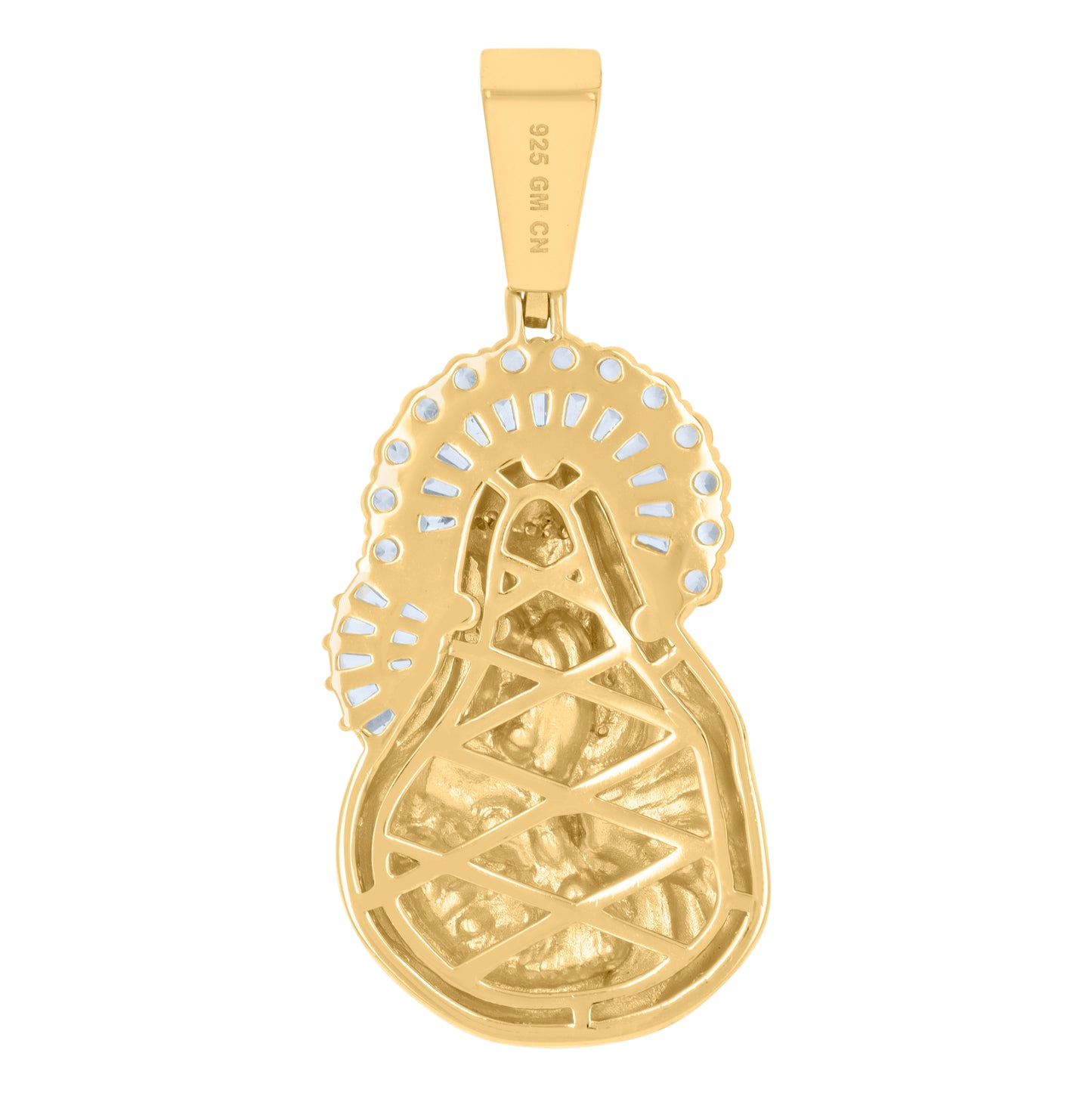 Sterling Silver Mens Round & Baguette Cubic-Zirconia Mother Marry Religious Charm Pendant