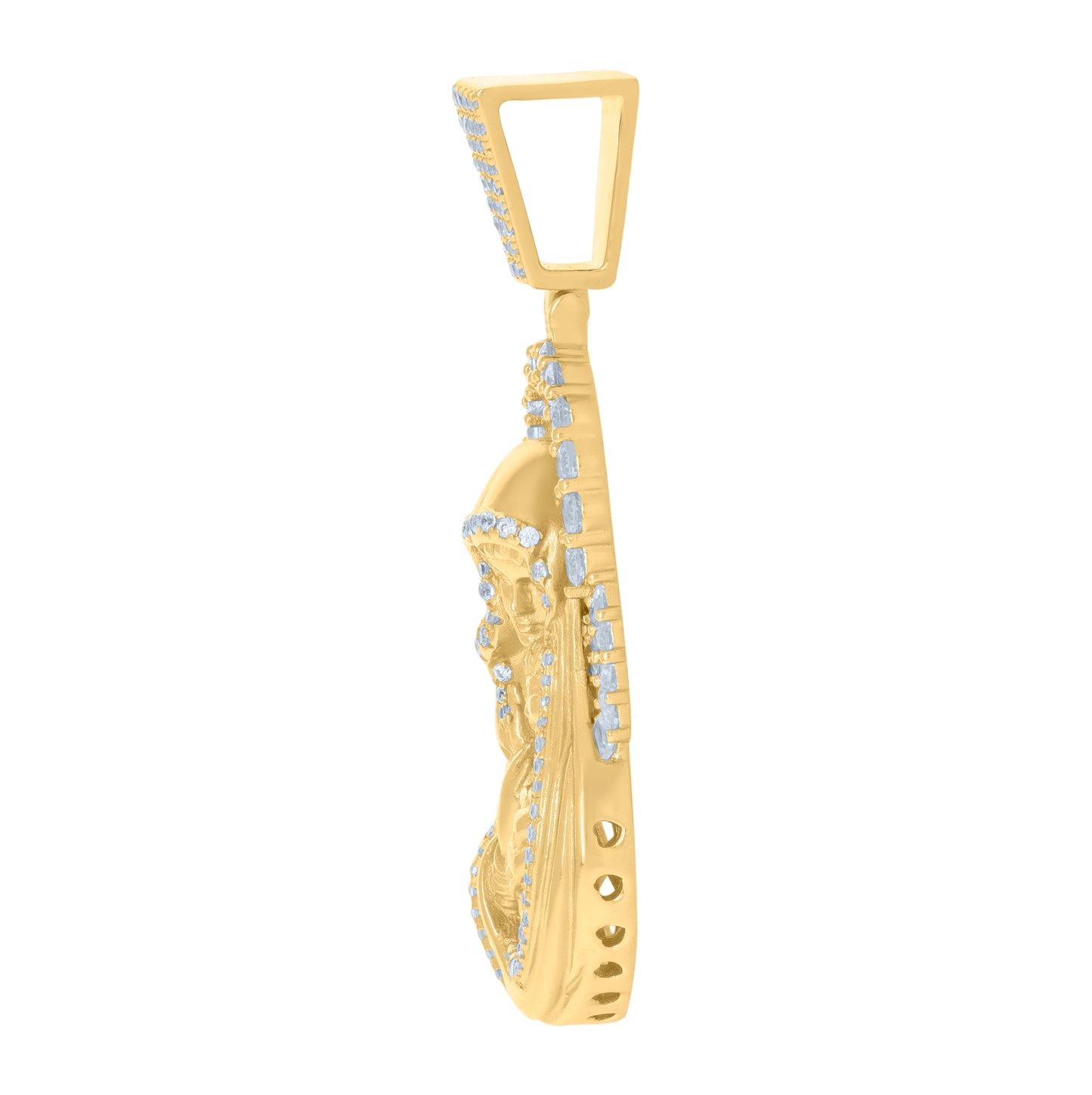 Sterling Silver Mens Round & Baguette Cubic-Zirconia Mother Marry Religious Charm Pendant