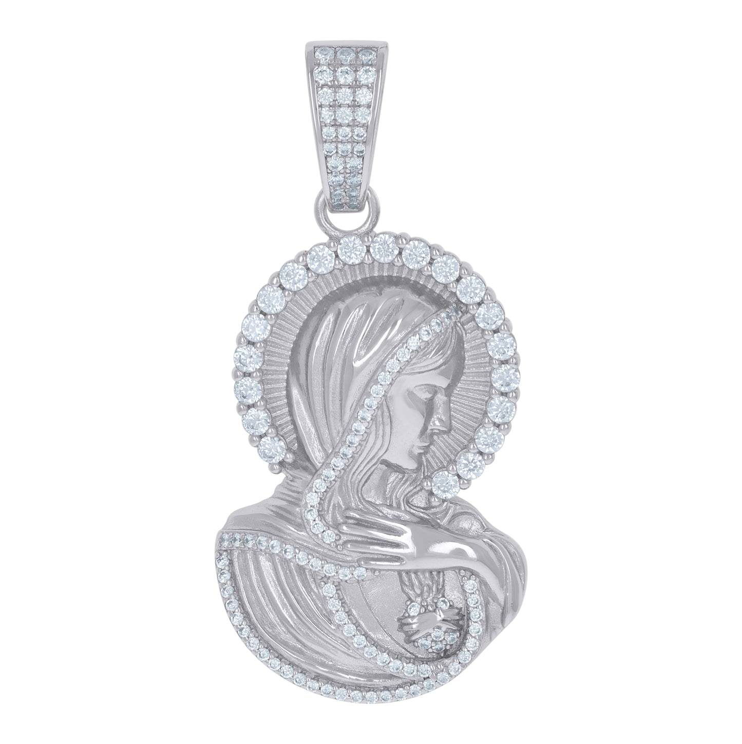 Sterling Silver Mens Cubic-Zirconia Mother Marry Religious Charm Pendant