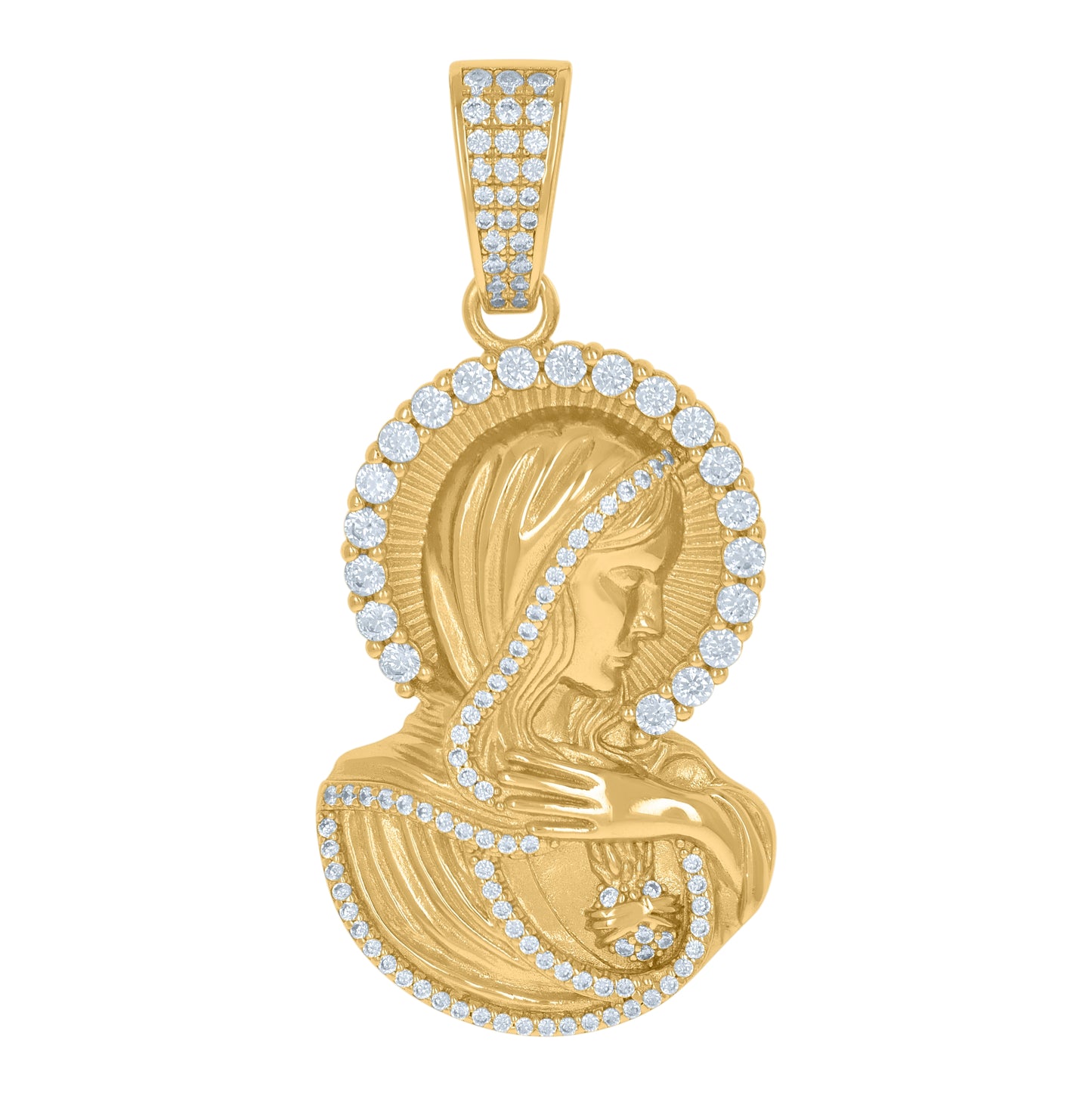 Sterling Silver Mens Cubic-Zirconia Mother Marry Religious Charm Pendant