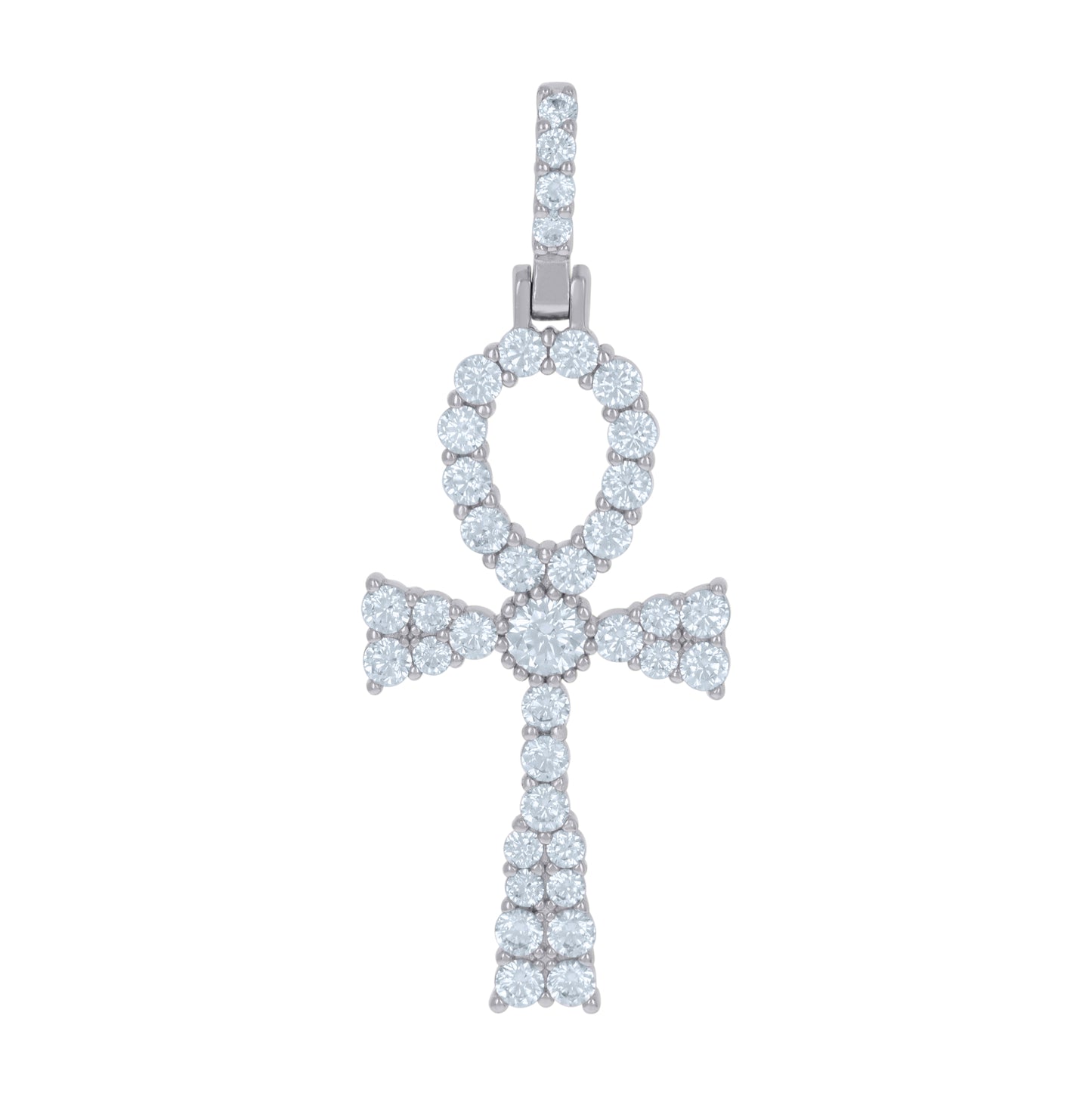 Sterling Silver Mens Cubic-Zirconia Egyptian Ankh Cross Religious Charm Pendant