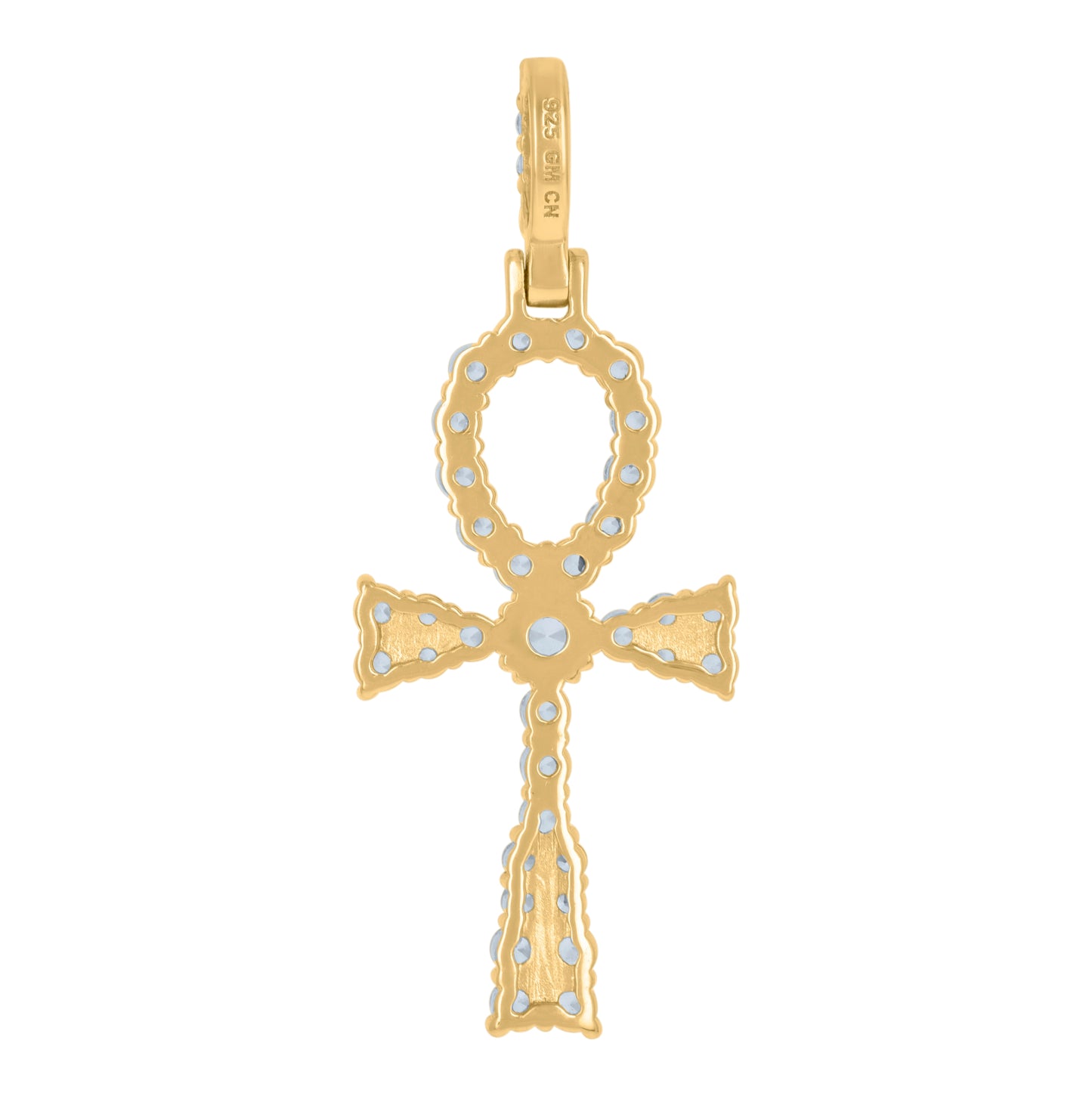 Sterling Silver Mens Cubic-Zirconia Egyptian Ankh Cross Religious Charm Pendant