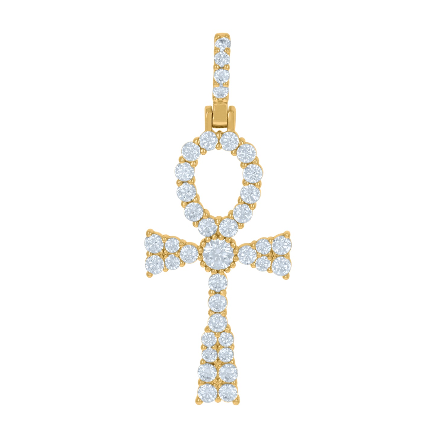 Sterling Silver Mens Cubic-Zirconia Egyptian Ankh Cross Religious Charm Pendant