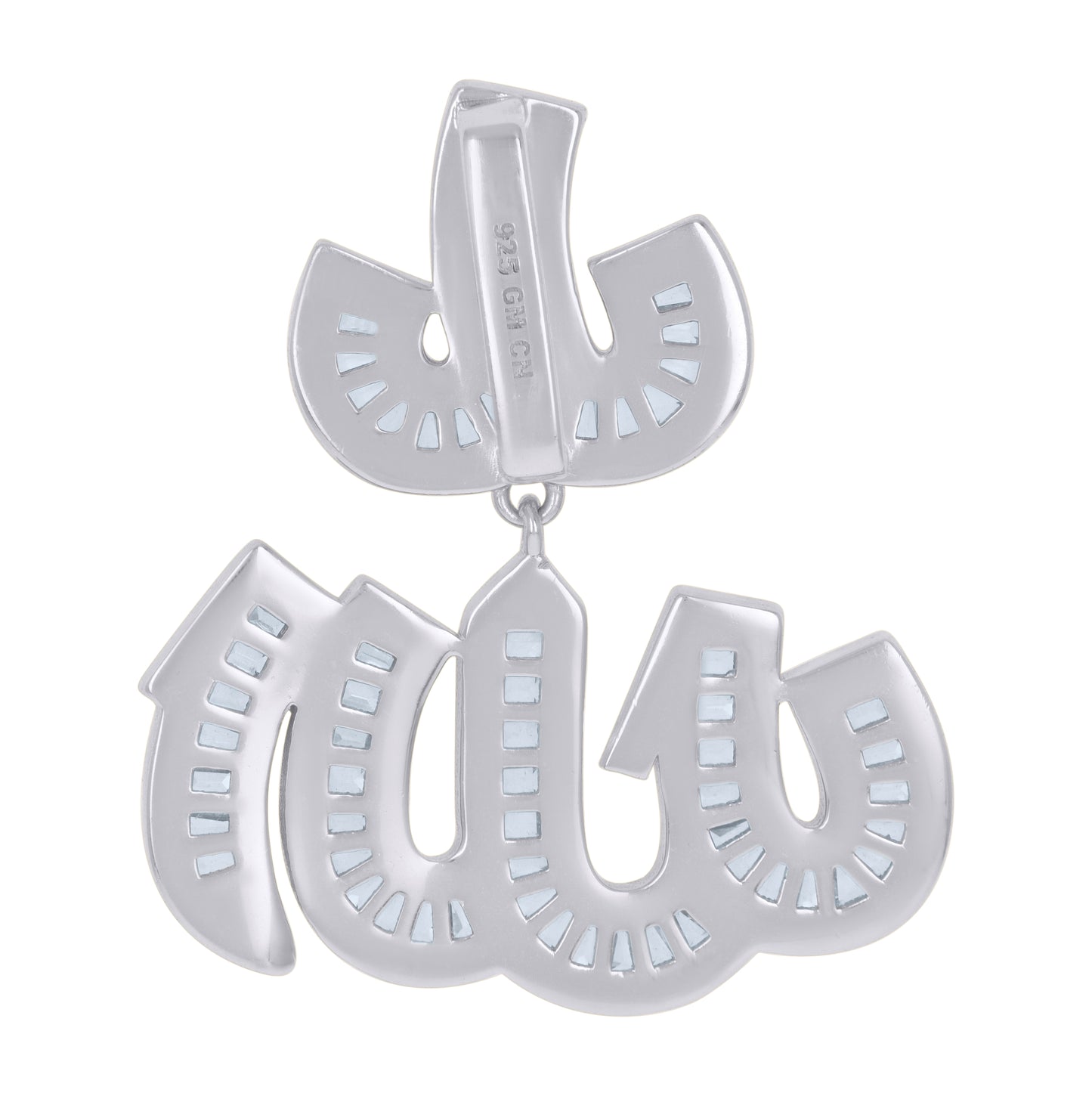 Sterling Silver Mens Round & Baguette Cubic-Zirconia Allah Symbol Religious Charm Pendant