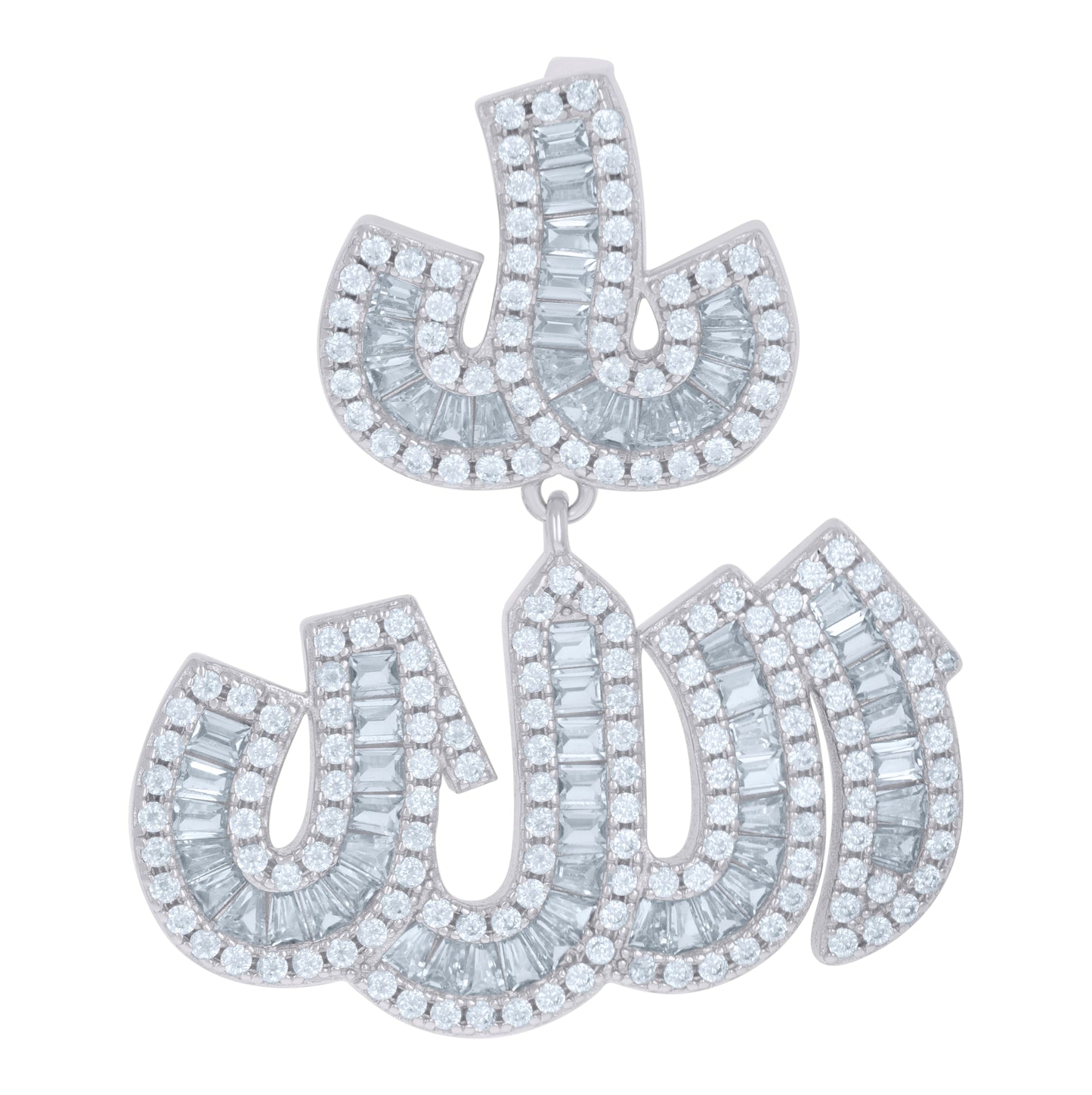 Sterling Silver Mens Round & Baguette Cubic-Zirconia Allah Symbol Religious Charm Pendant