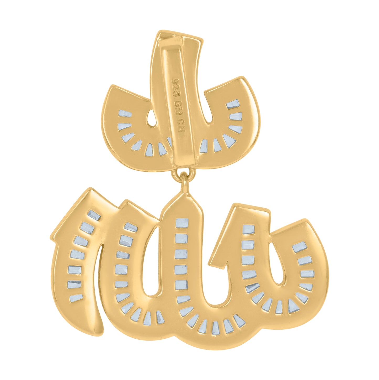 Sterling Silver Mens Round & Baguette Cubic-Zirconia Allah Symbol Religious Charm Pendant