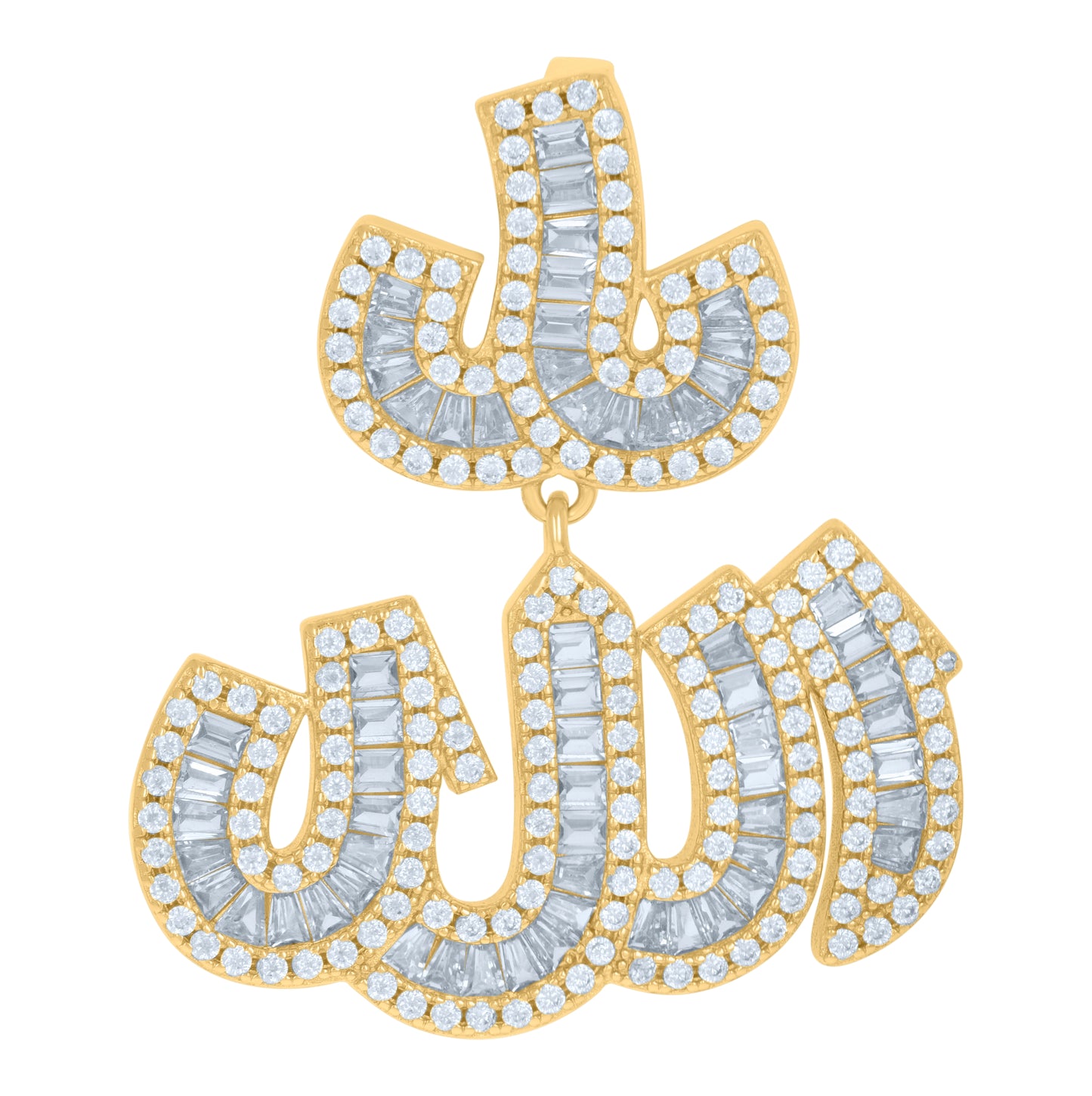 Sterling Silver Mens Round & Baguette Cubic-Zirconia Allah Symbol Religious Charm Pendant