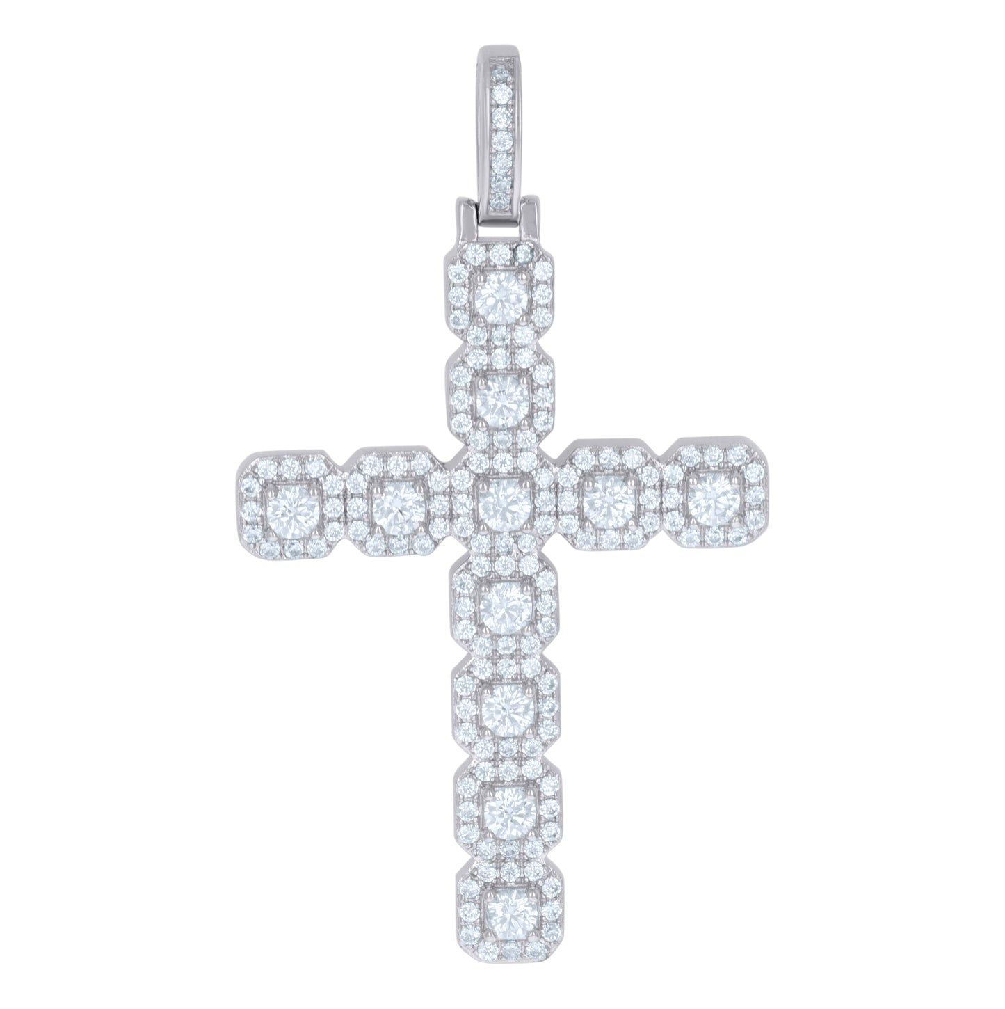 Sterling Silver Mens Cubic-Zirconia Cross Religious Charm Pendant