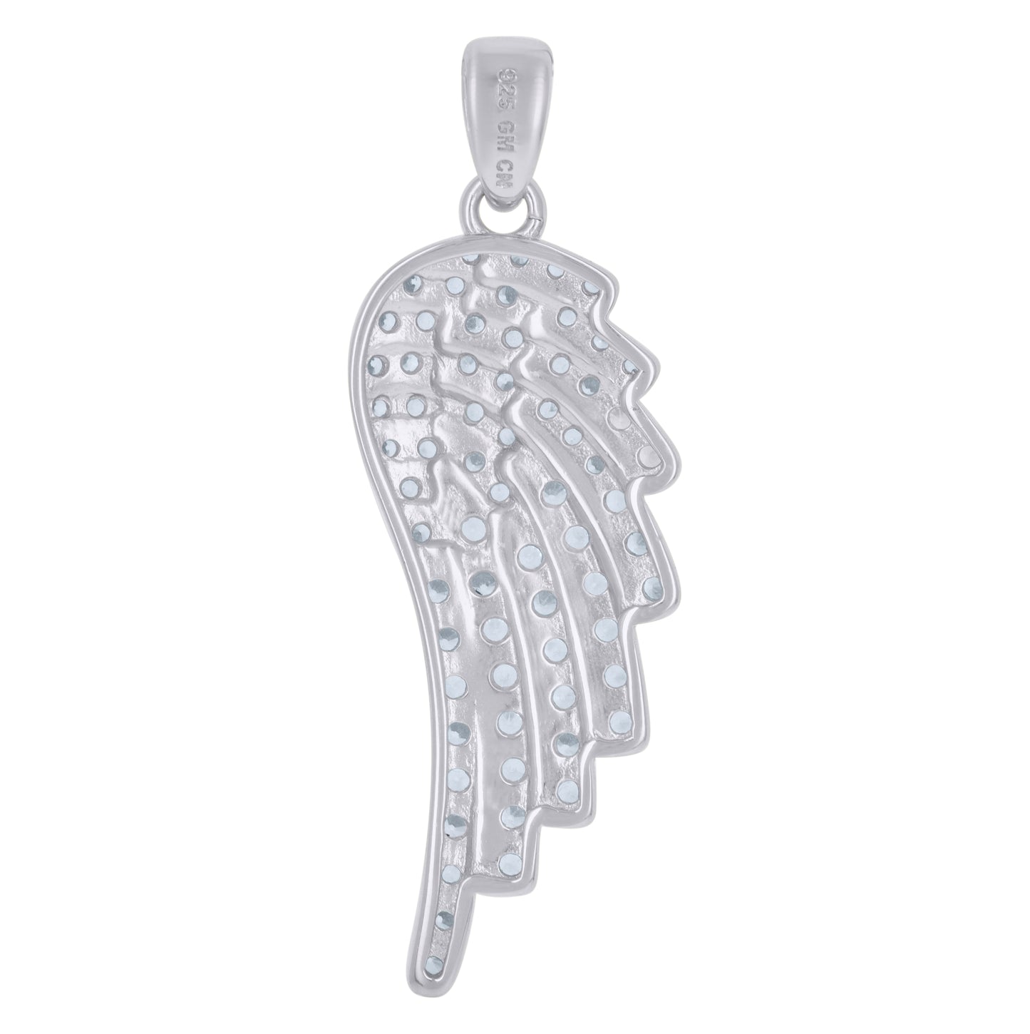 Sterling Silver Unisex Cubic-Zirconia Angel Wing Angel Religious Charm Pendant