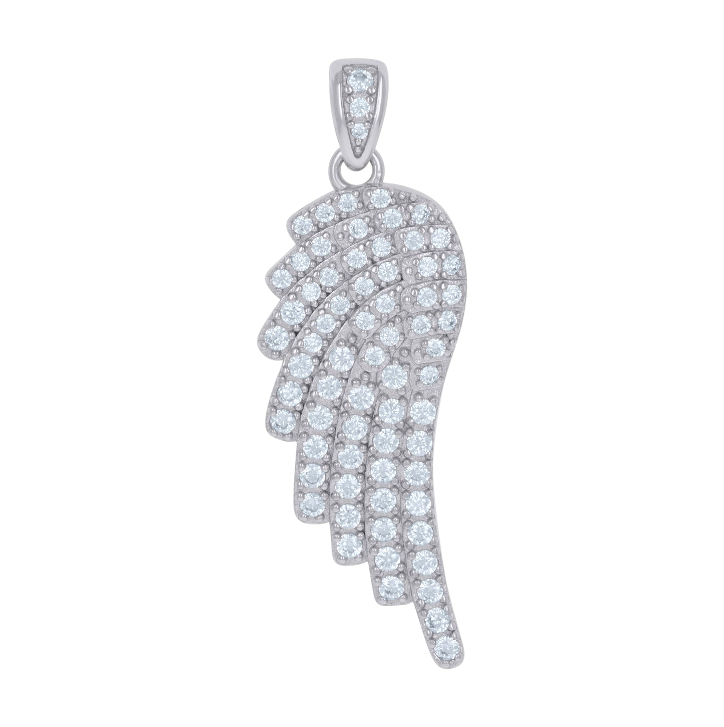 Sterling Silver Unisex Cubic-Zirconia Angel Wing Angel Religious Charm Pendant
