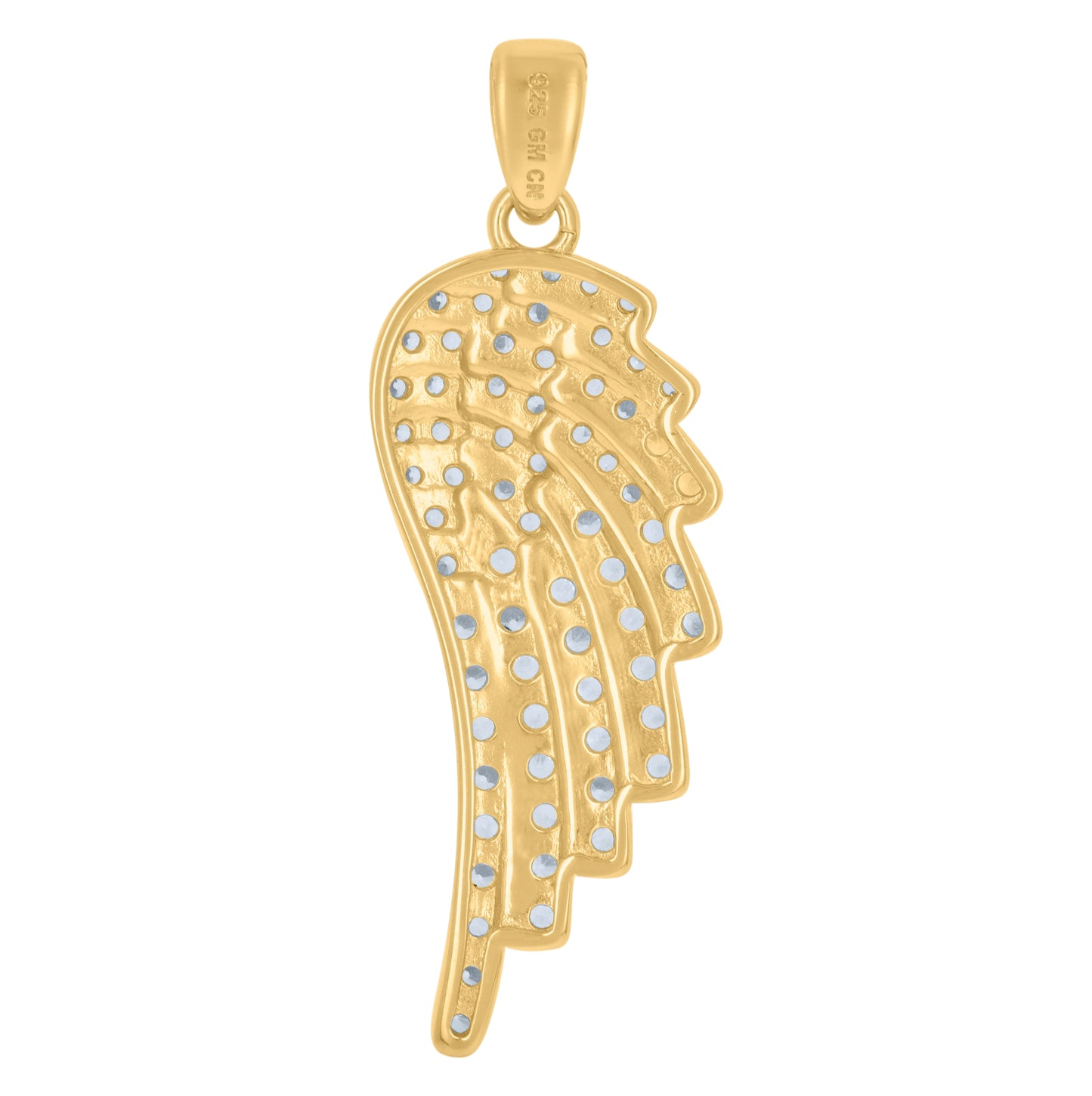 Sterling Silver Unisex Cubic-Zirconia Angel Wing Angel Religious Charm Pendant