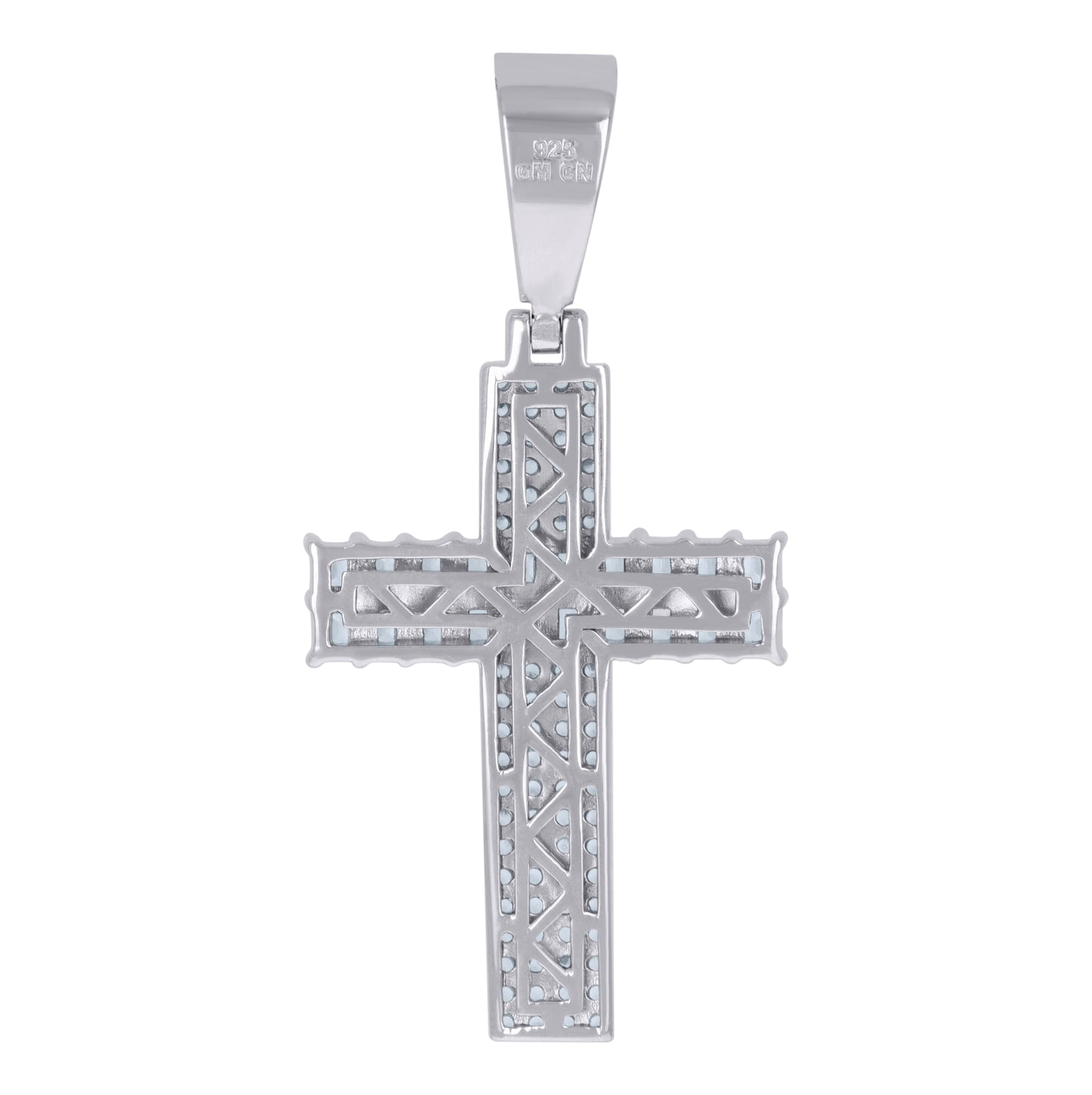 Sterling Silver Mens Round & Baguette Cubic-Zirconia Cross Religious Charm Pendant