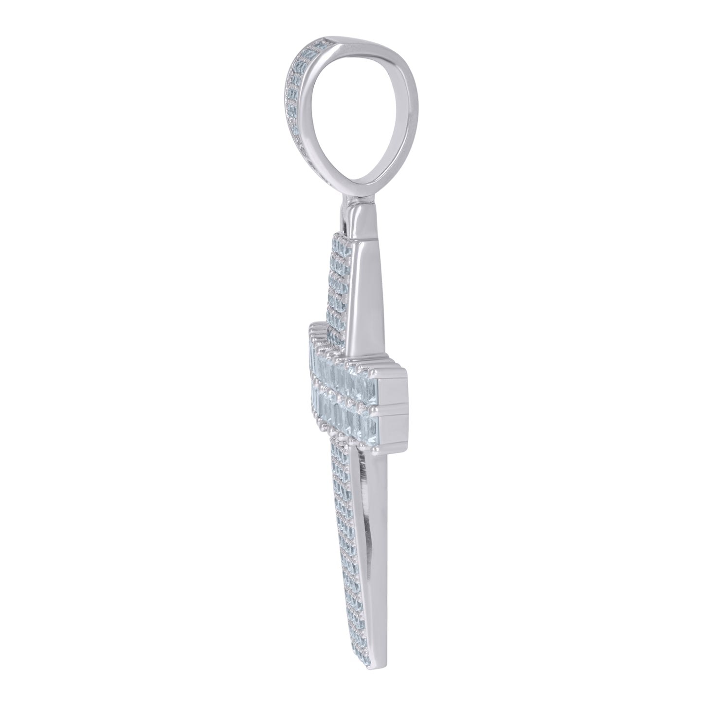 Sterling Silver Mens Round & Baguette Cubic-Zirconia Cross Religious Charm Pendant