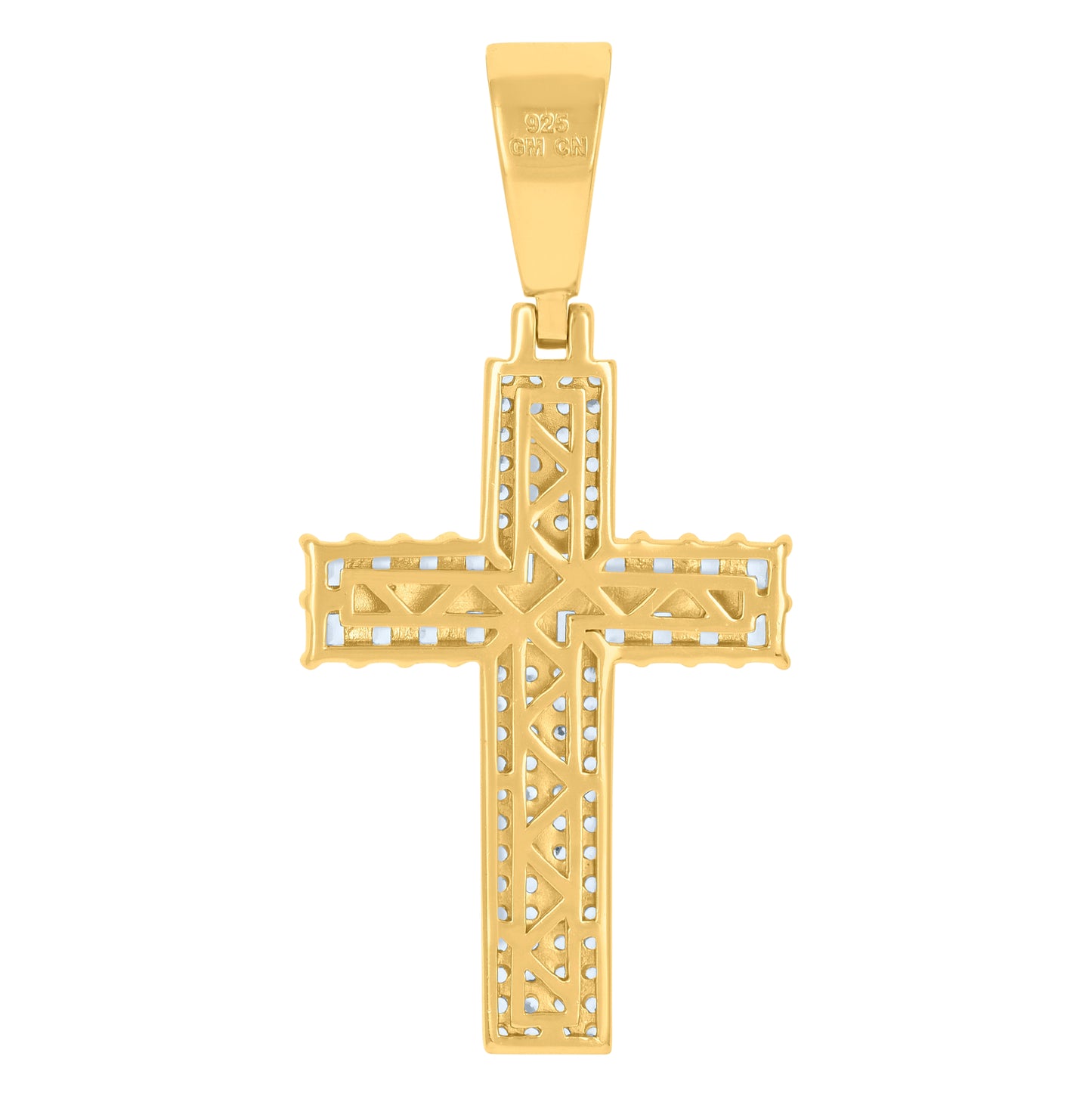 Sterling Silver Mens Round & Baguette Cubic-Zirconia Cross Religious Charm Pendant