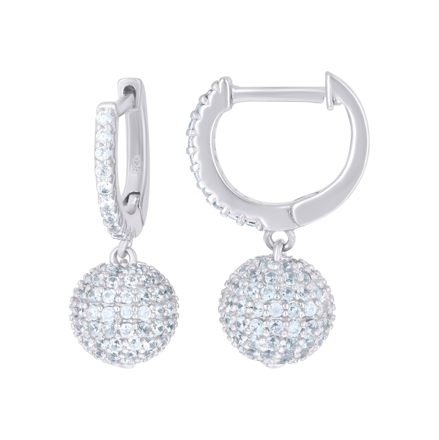 Sterling Silver Or Yellow-Tone Unisex Cubic-Zirconia Ball Endless Dangle Hoop Earrings