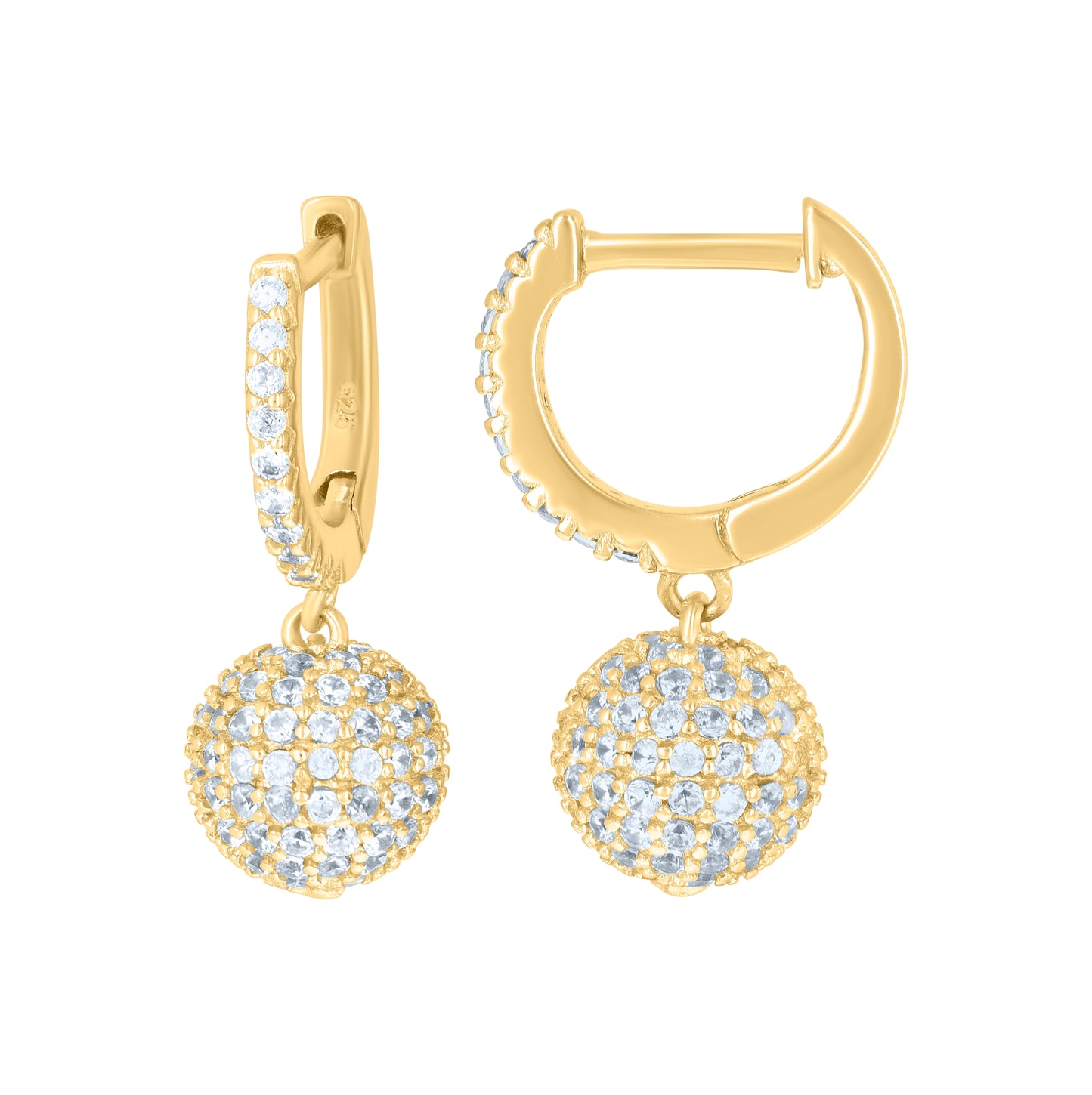 Sterling Silver Or Yellow-Tone Unisex Cubic-Zirconia Ball Endless Dangle Hoop Earrings