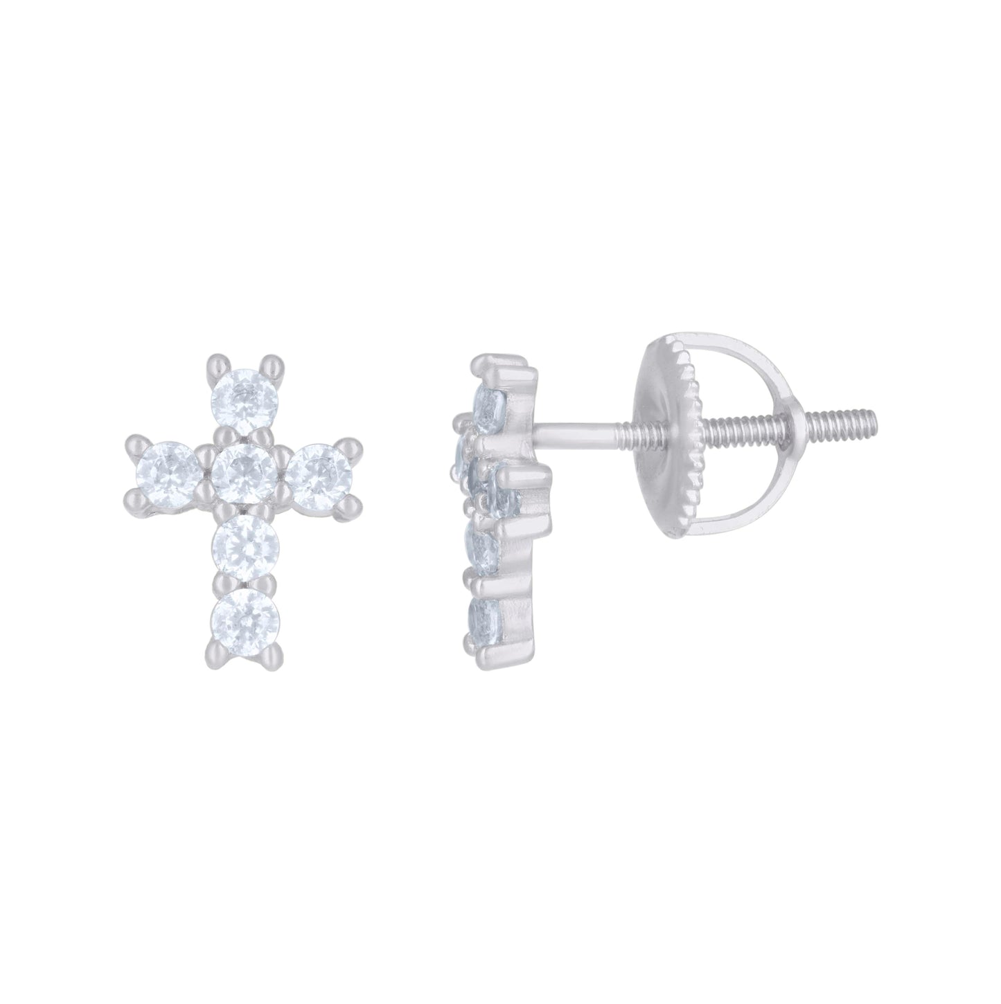 Sterling Silver Or Yellow-Tone Womens Cubic-Zirconia Cross Religious Stud Earrings
