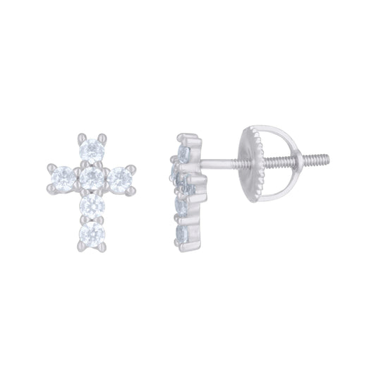 Sterling Silver Or Yellow-Tone Womens Cubic-Zirconia Cross Religious Stud Earrings