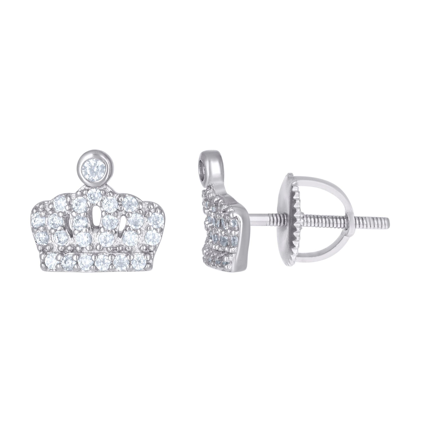 Sterling Silver Womens Cubic-Zirconia Crown Fashion Stud Earrings