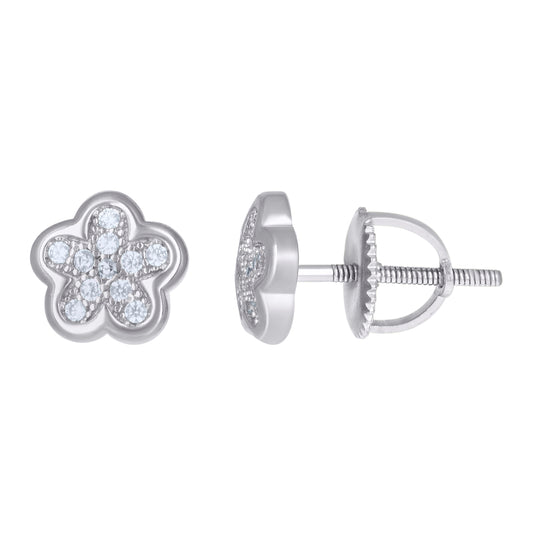 Sterling Silver Womens Cubic-Zirconia Flower Fashion Stud Earrings