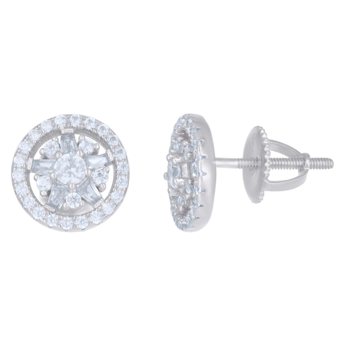 Sterling Silver Or Yellow-Tone Mens Baguette Round Cubic-Zirconia Fashion Stud Earrings