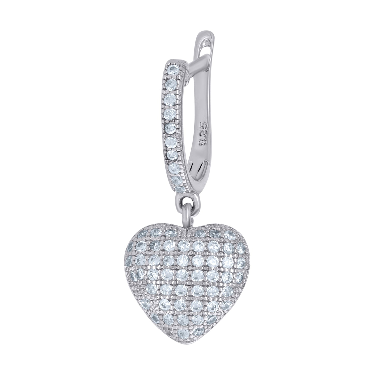 Sterling Silver Womens Cubic-Zirconia Heart Dangle Hoop Earrings