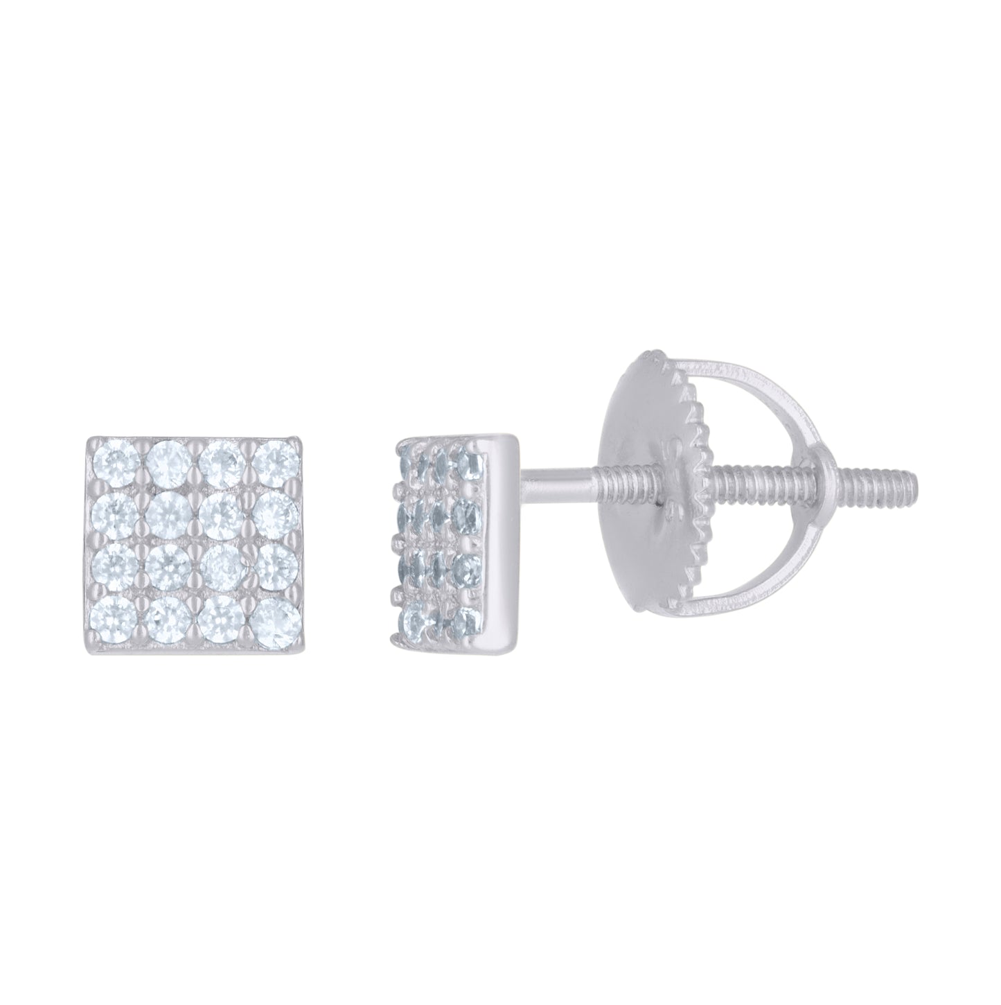 Sterling Silver Or Yellow-Tone Mens Cubic-Zirconia Square Stud Earrings