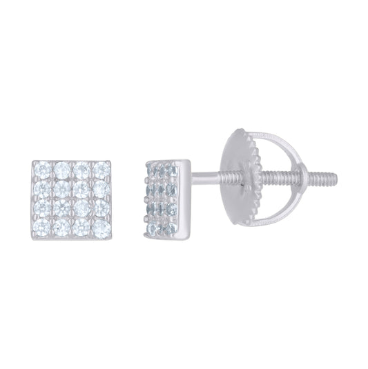 Sterling Silver Or Yellow-Tone Mens Cubic-Zirconia Square Stud Earrings