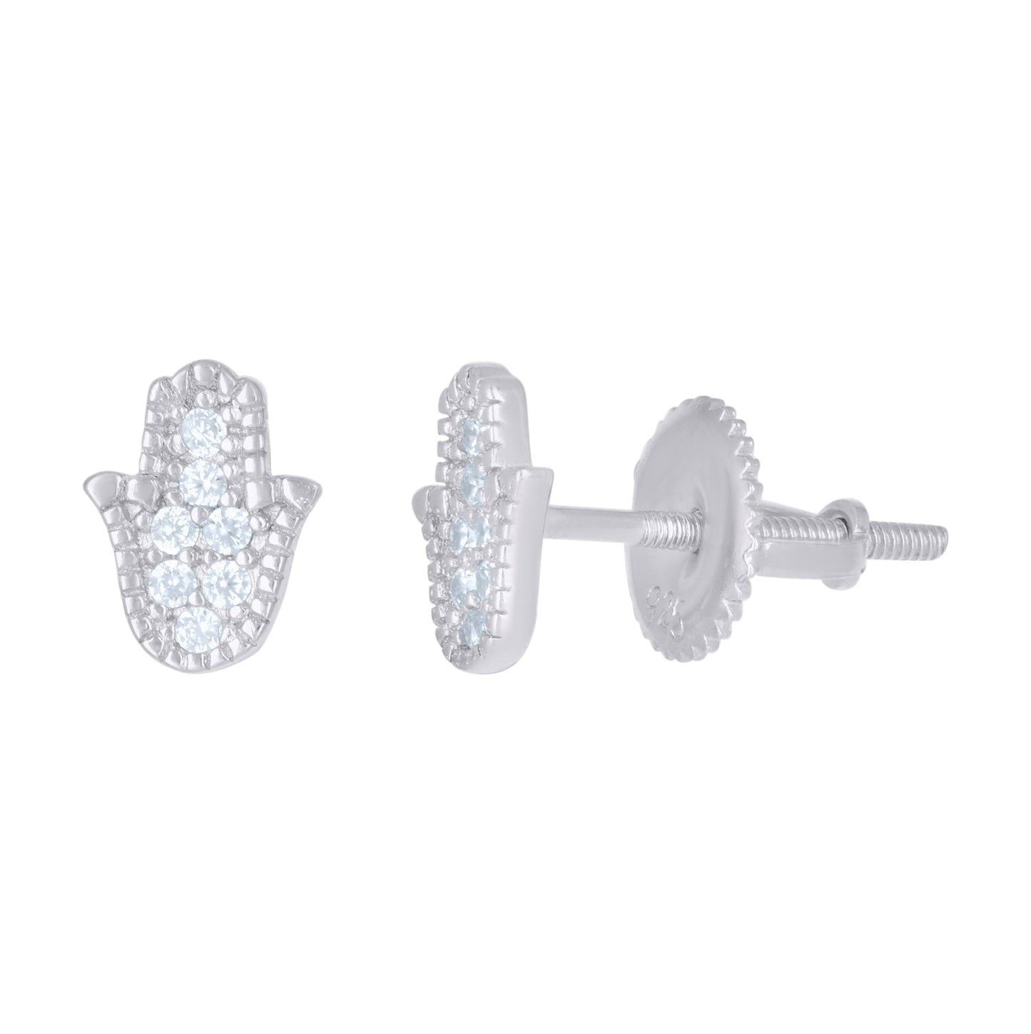 Sterling Silver Womens Cubic-Zirconia Humsa Religious Stud Earrings