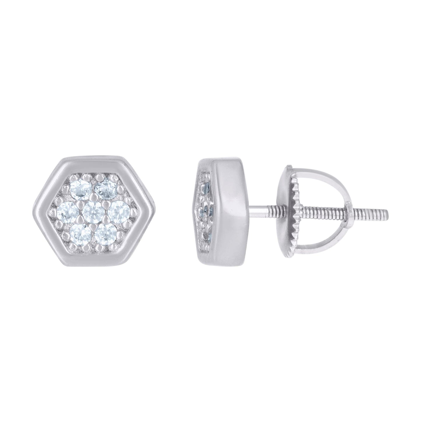 Sterling Silver Or Yellow-Tone Womens Cubic-Zirconia Octagon Fashion Stud Earrings