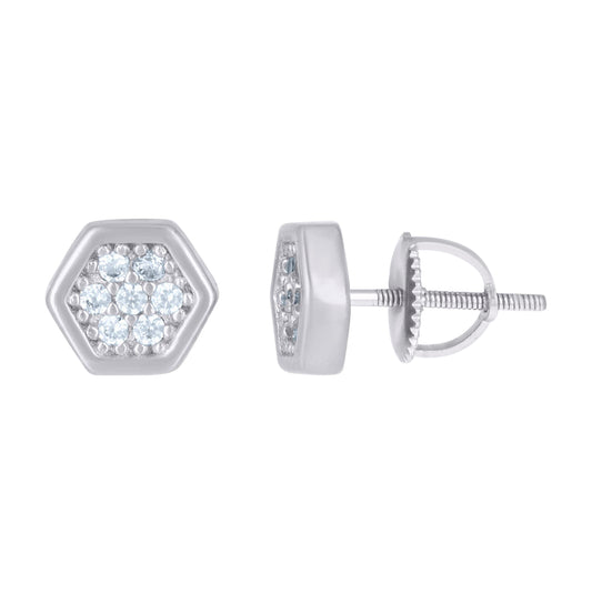 Sterling Silver Or Yellow-Tone Womens Cubic-Zirconia Octagon Fashion Stud Earrings
