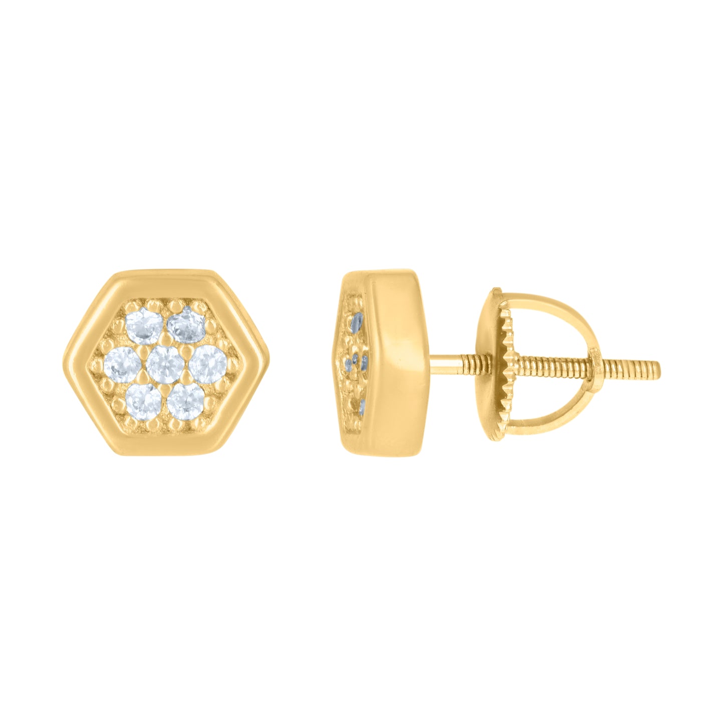 Sterling Silver Or Yellow-Tone Womens Cubic-Zirconia Octagon Fashion Stud Earrings