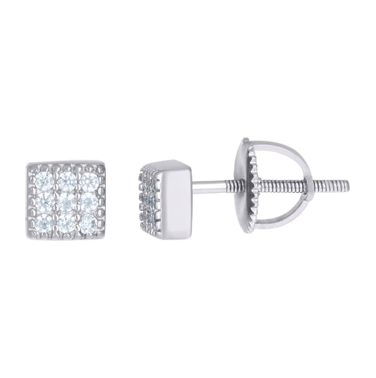 Sterling Silver Or Yellow-Tone Mens Cubic-Zirconia Square Stud Earrings