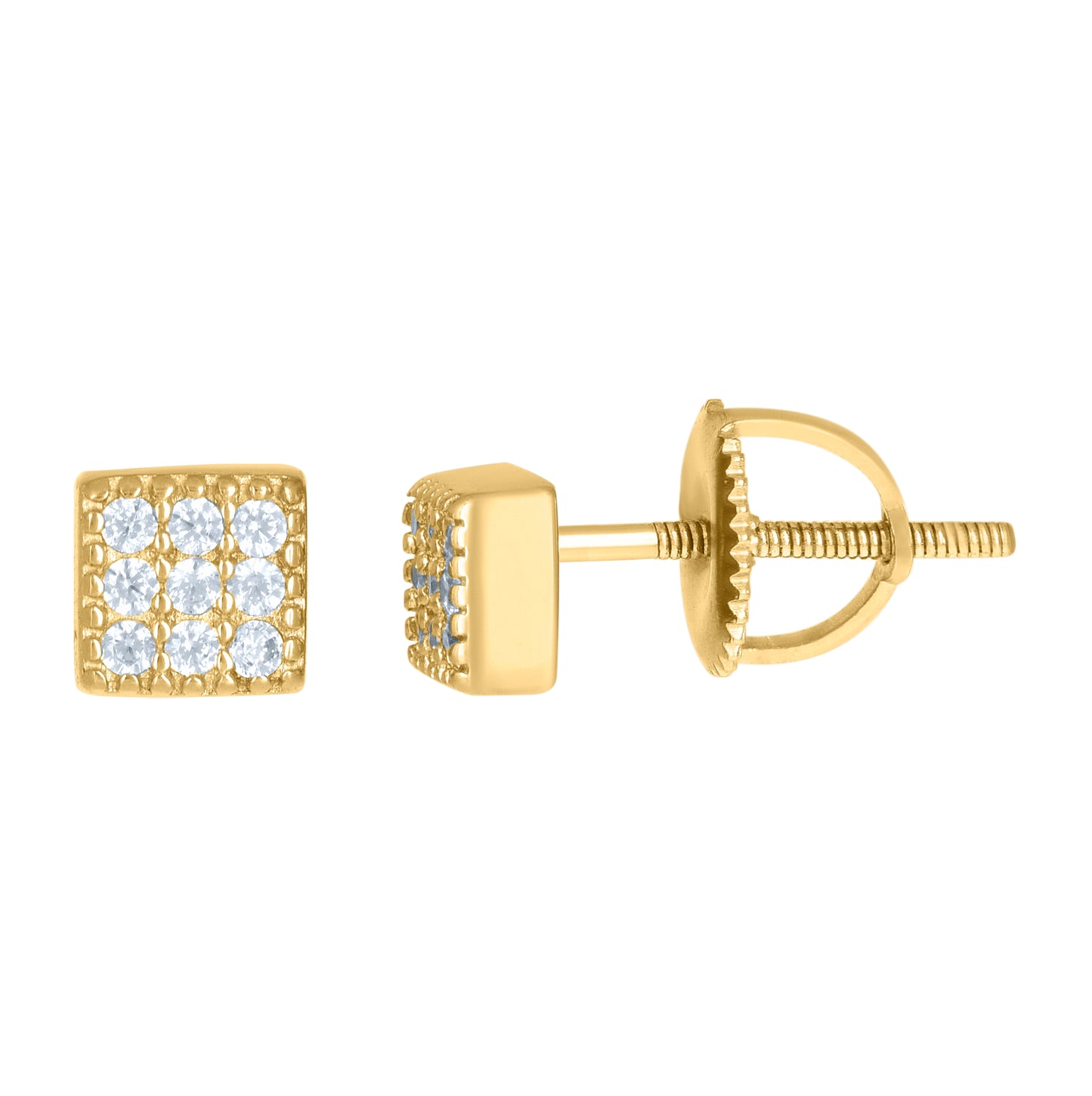 Sterling Silver Or Yellow-Tone Mens Cubic-Zirconia Square Stud Earrings