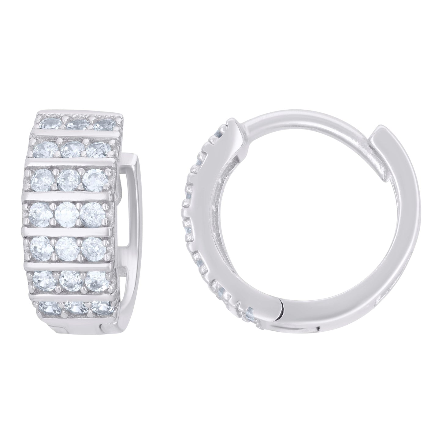 Sterling Silver Or Yellow-Tone Womens Cubic-Zirconia Triple Row Endless Hoop Earrings